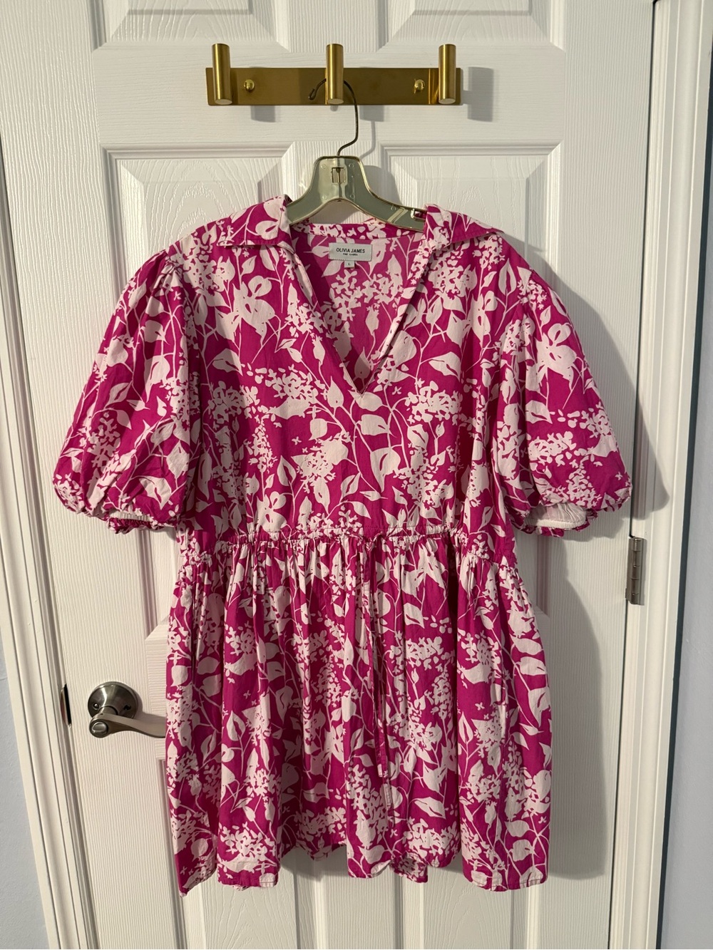 Olivia James Pink & White Floral Tiered V-Neck Mini Dress